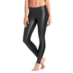 Athleta Black Gleam Faux Leather Front Leggings Tights Women’s S Yoga Athleisure